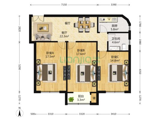 金甸大楼 3室1厅1卫 143平方