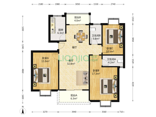 元和之春 3室1厅2卫 135平方