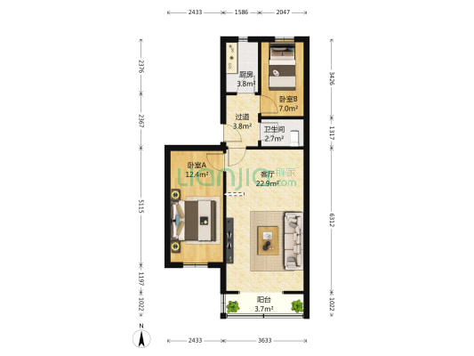 石园东区 2室1厅1卫 76平方