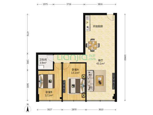 长江一号 2室1厅1卫 86平方