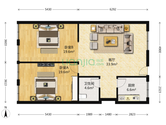 天晟苑 2室1厅1卫 108平方