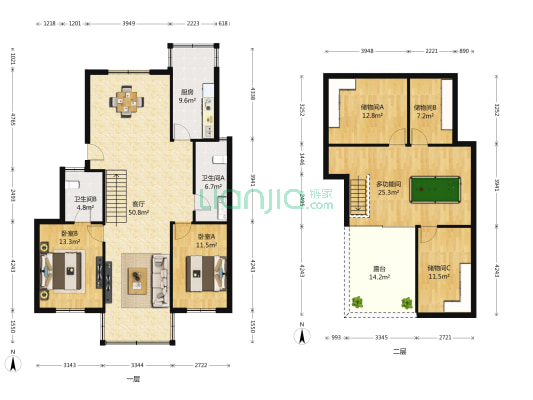环宇家园 3室1厅2卫 117平方
