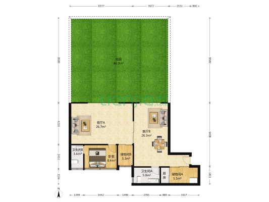 鼓楼世家 1室2厅2卫 111平方
