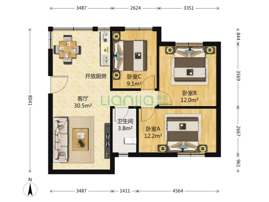 74区 3室1厅 358万