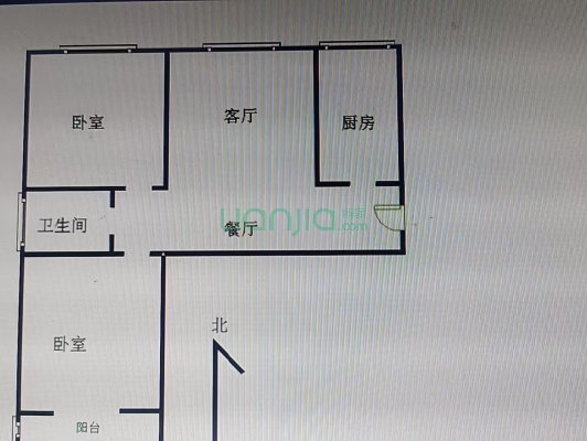 满二，南北两居室，集中供暖，采光好，优质房源！-户型图