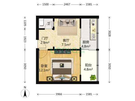 新半边街13号 1室1厅1卫 72平方