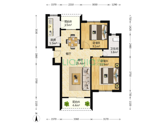 西郊半岛名苑 2室2厅1卫 89平方