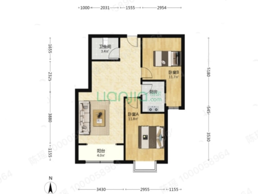 户型方正，电梯房中楼层， 小区环境优美 交通便利-户型图