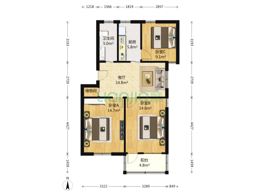 大锏银巷 3室1厅1卫 83平方