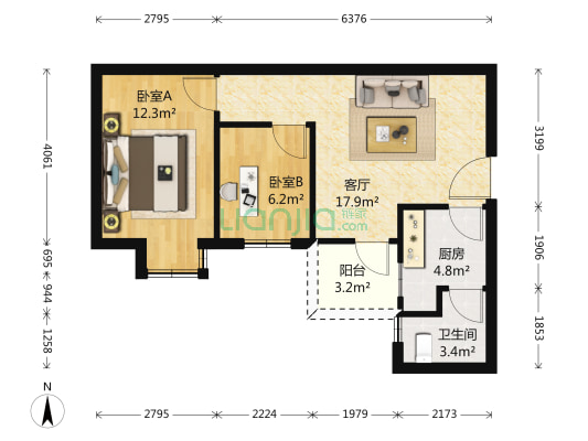 汇鑫花园 2室1厅1卫 55平方