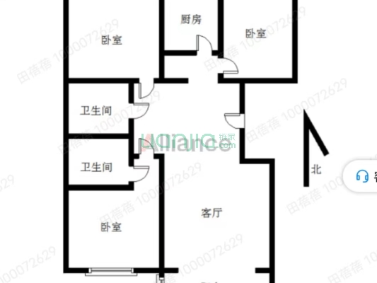 天龙小区电梯房三居，二康医院，宜佳旺。-户型图