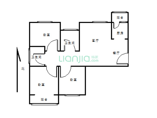 惠泽园121平3室2厅2卫毛坯户型方正适合居住-户型图
