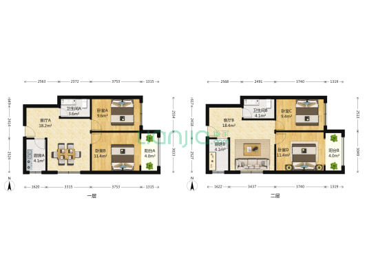 东悦风雅国际公寓 4室2厅2卫 80平方