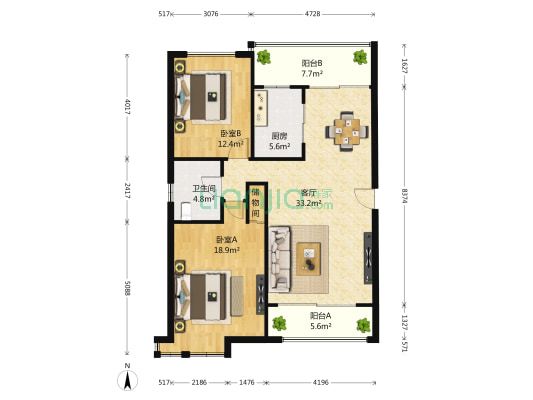 铭邦华府 2室1厅1卫 99平方