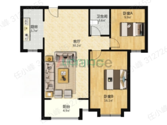 一线河景美宅，标注现房，即买即住-户型图