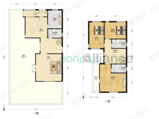 东京都独栋别墅 毛坯 大院子 上下两层 采光好-户型图