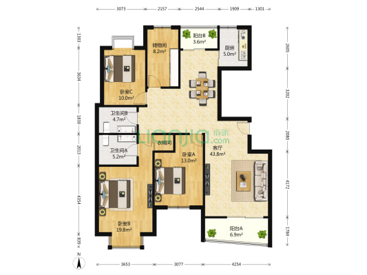 东方名都 3室1厅2卫 166平方