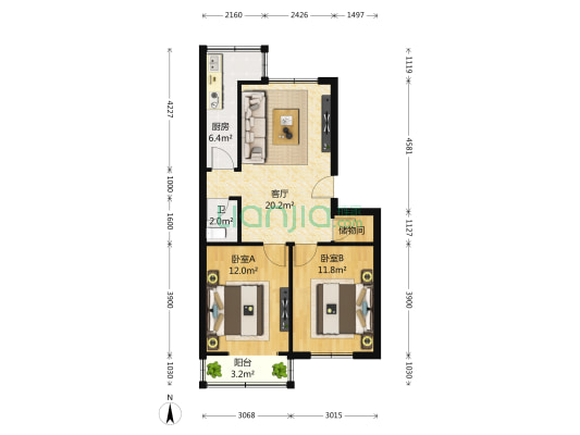 郝庄家园东区 2室1厅1卫 78平方