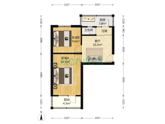 市公交公司宿舍 2室1厅1卫 57平方