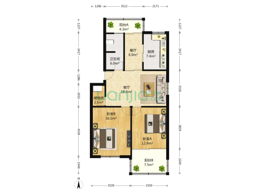 金星小区 2室2厅1卫 96平方