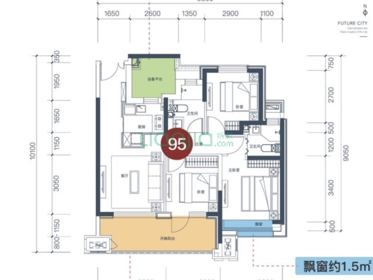 中冶未来城二期 3室1厅 南 北-户型图