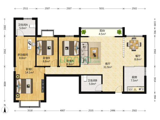 海洋花园 4室2厅2卫 147平方