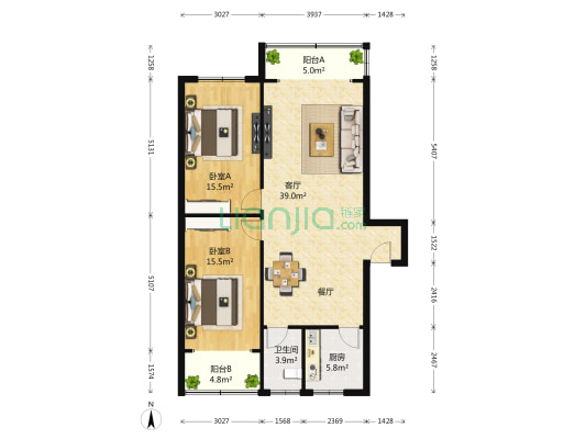 圆梦苑 2室1厅1卫 108平方