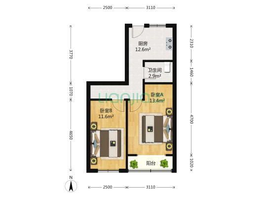 绿厦小区 2室0厅1卫 62平方
