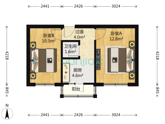 武汉街 2室0厅1卫 45平方