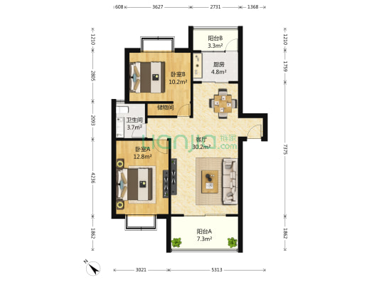 东润风景A区 2室1厅1卫 84平方