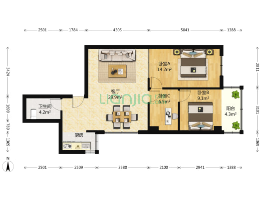 盐业大厦 3室1厅1卫 97平方
