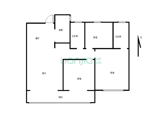 南乐西湖99毛坯现房三室两厅两卫 户型方正南北通透-户型图