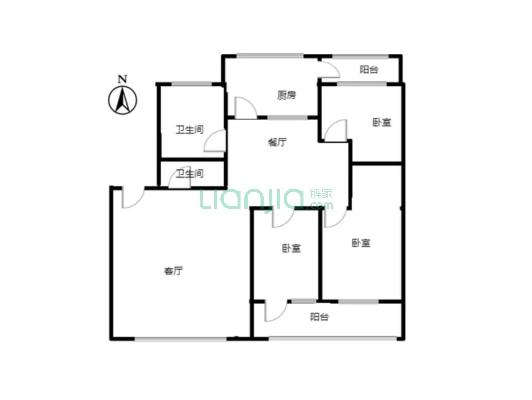 涿州市医院家属院南区 3室2厅 南 北-户型图
