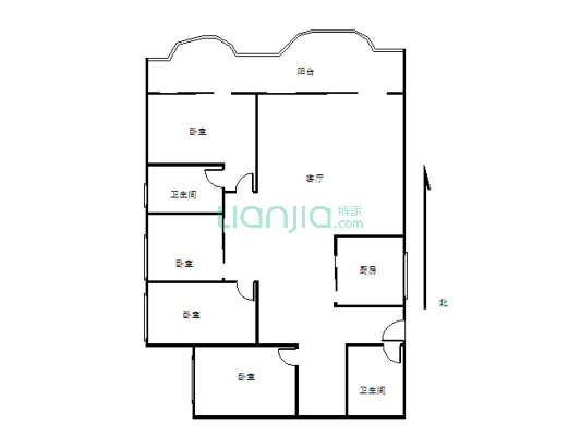 四室两厅一厨两卫房子户型方正，紧凑，格局布置的很好-户型图