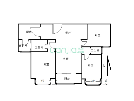 建业桂园毛坯房，三室两厅两卫，有证可按揭-户型图