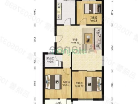 市直小区 3室2厅 南 北-户型图