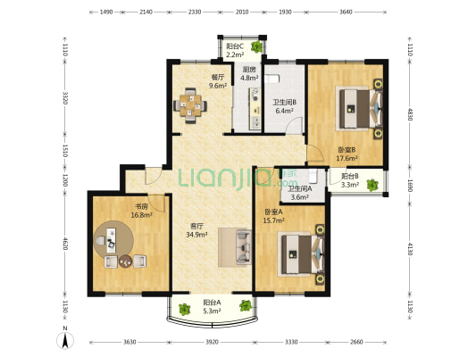 枫叶公寓 3室2厅2卫 0平方