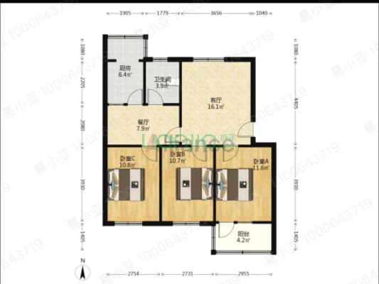 煤田总局173队家属楼 3室2厅 南 北-户型图