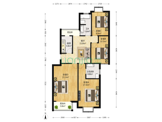 龙鼎园 4室1厅2卫 119平方