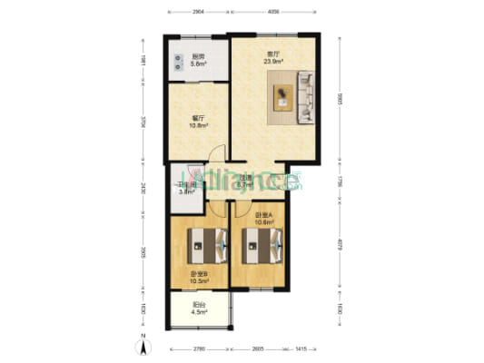 二康医院南侧新府阳光南北通透两居，带地下室-户型图