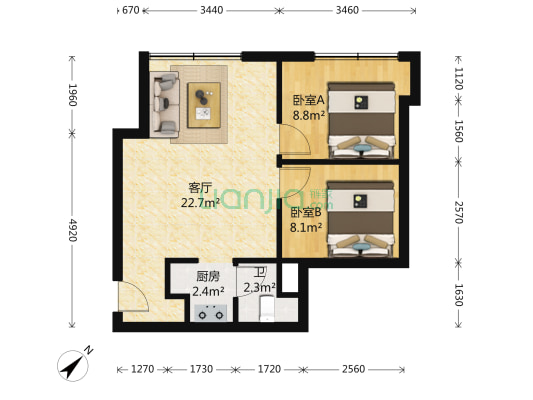金城大厦 2室1厅1卫 74平方