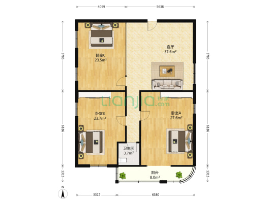 亚美大厦 3室1厅1卫 172平方