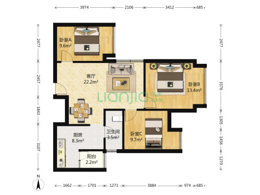 瑞升望江橡树林二期 3室1厅1卫 88平方