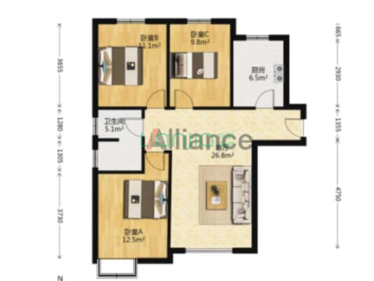 急售精装三居，家电齐全，价格美丽哦-户型图