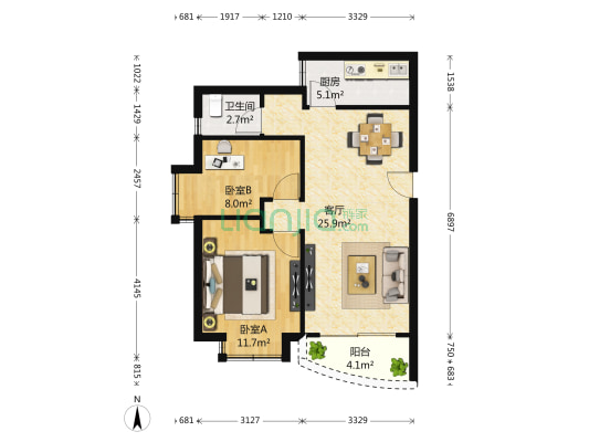 花园城一期 2室1厅1卫 73平方