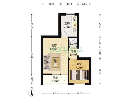 湖清路5号 1室1厅1卫 40平方