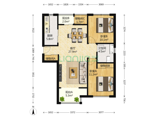 万科锦庐 2室1厅1卫 102平方