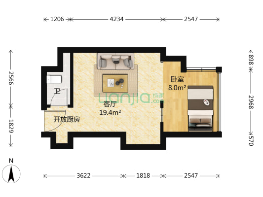 洪湖公园旁一房 适合住家 朝东看公园全景