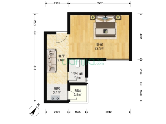 创逸雅苑 1室1厅1卫 55平方