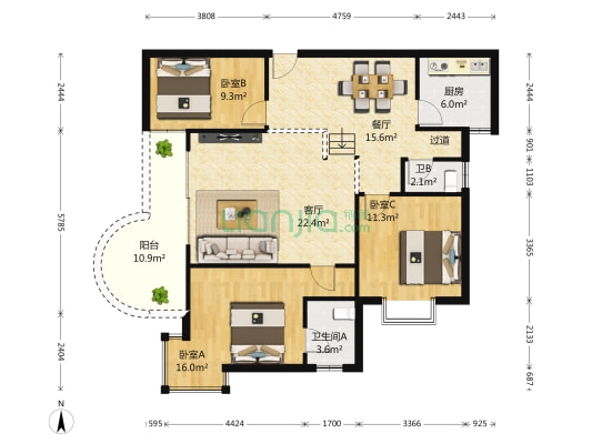 满庭芳（江津） 3室2厅2卫 133平方